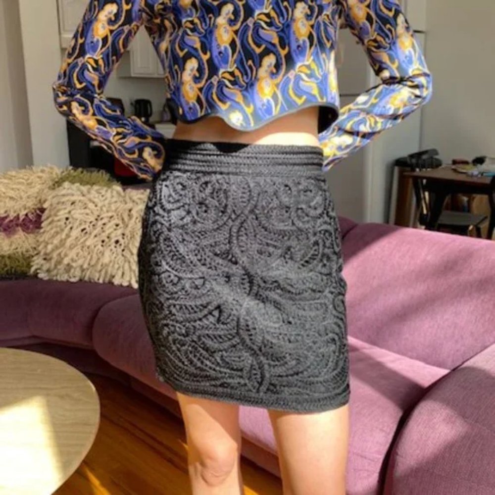 New Maje Jazzy embroidered crocheted knit structured high waisted mini skirt